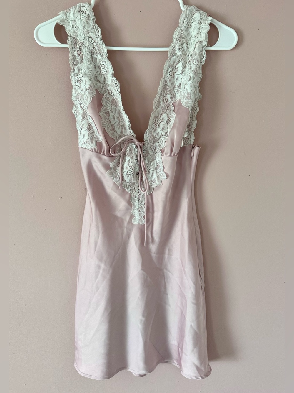 Princess Polly Nourish Mini Dress Pink Lace-Trim Satin Blush Pink